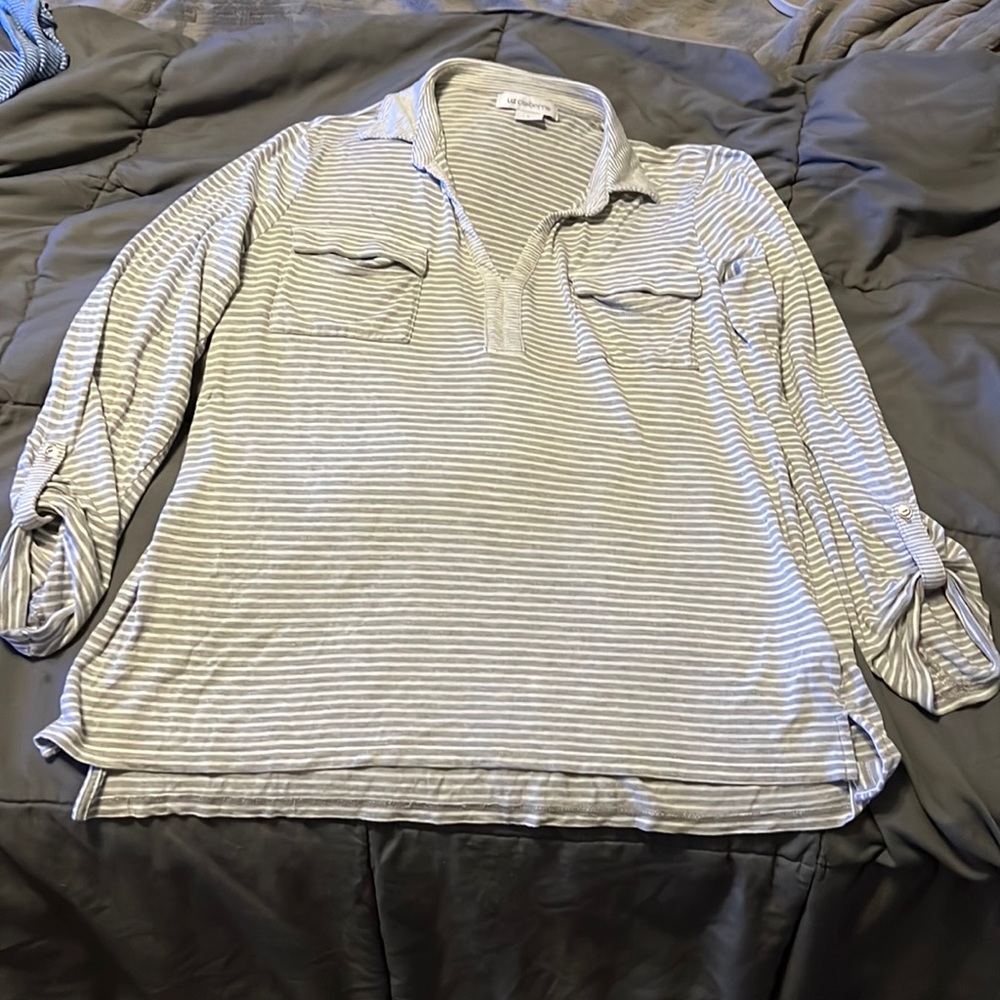 Liz Claiborne long sleeve convertible striped top L